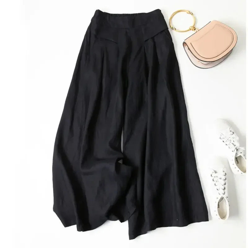 New Cotton and Linen Wide-leg Pants Skirt Women Loose Half Elastic Waist Slim Pants Pants Women Streetwear Women Clothes