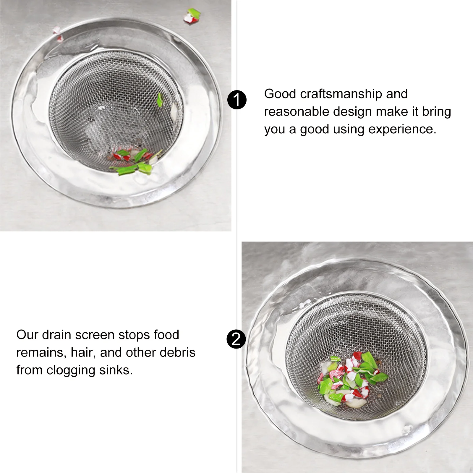 

2Pcs Stainless Steel Kitchen Sink Strainer Durable Sink Drain Filter Food Remains Catcher Bathroom Washroom Drain Stopper