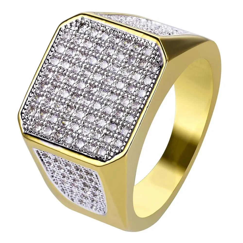 High Quality Trendy Mixed Style Golden Full Crystal Geometric Men\'s Ring Business Style Wedding Jewelry Male Hand Accessories