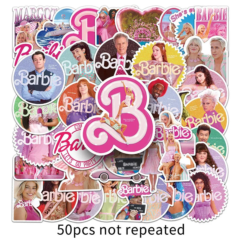 50PCS Barbie DIY Cartoon Stickers Phone Trunk Refrigerator Skateboard Waterproof Anime Stickers Anime Figure Image Toys Sticker