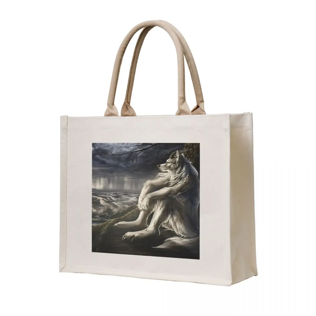 

emo white wolf sitting sad meme Tote Bag reusable grocery bags reusable shopping bag eco pack Customizable tote bag