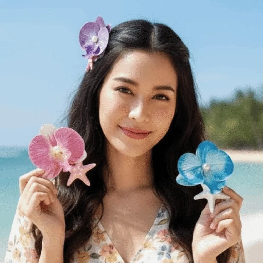 

5 PCS Sweet Butterfly Orchid Hairpin Resin Ocean Series Starfish Flower Hair Clip Duckbill Clip Film Moth Orchid Side Clip