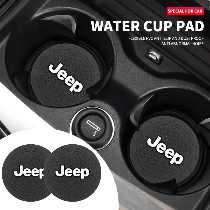 

1/2pcs Non-slip Car Water Cup Pad Coaster Rubber Mat For Jeep Grand Cherokee Wrangler JK Gladiator Compass Renegade Patriot