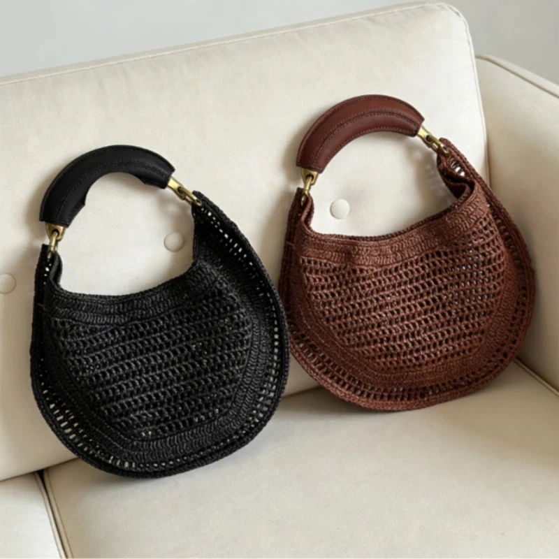 

Дизайнерская полая сумка Hobo, вечерняя сумка в стиле бохо, элегантный кошелек-клатч, удобная ручка, однотонная женская сумка-тоут в форме полумесяца