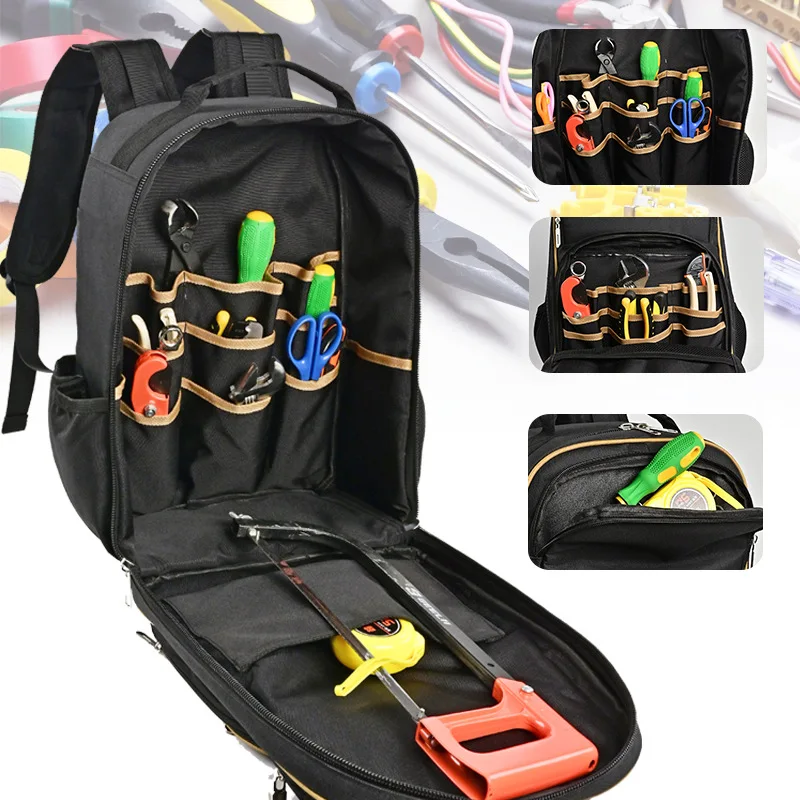 Heavy-Duty Tool Backpack Durable Multi-Pocket Organizer for Electricians Construction Industrial Large Capacity Work Backpack