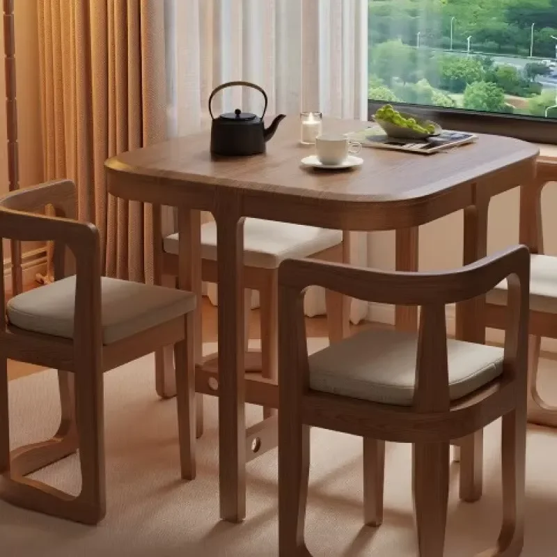 Solid Wood Modern Foldable Table Set with Four Chairs Compact Living Room & Balcony Combo Durable Eco-Friendly Design