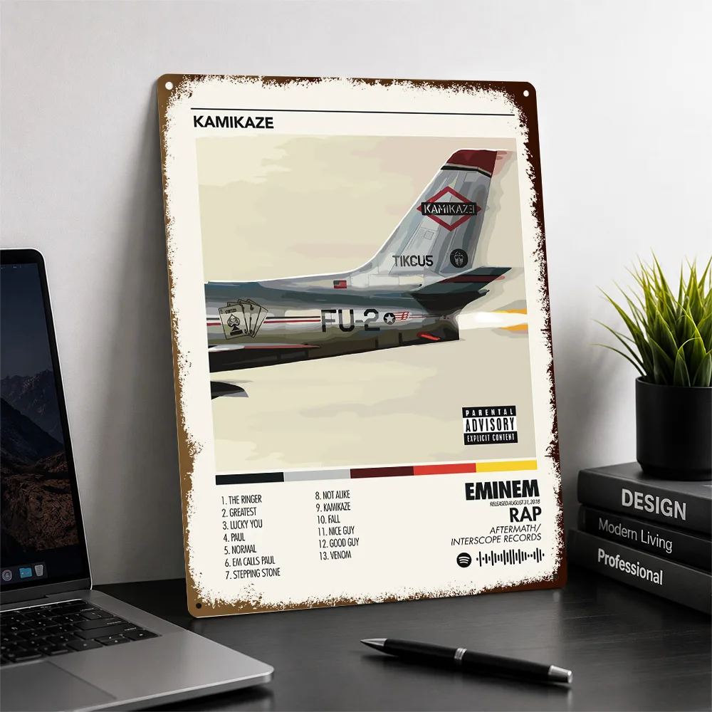 Eminem Kamikaze Album Cover Printed Poster Graphic Wall Art For Listening Room Customized Aluminum Metal Sign Housewarming Gift