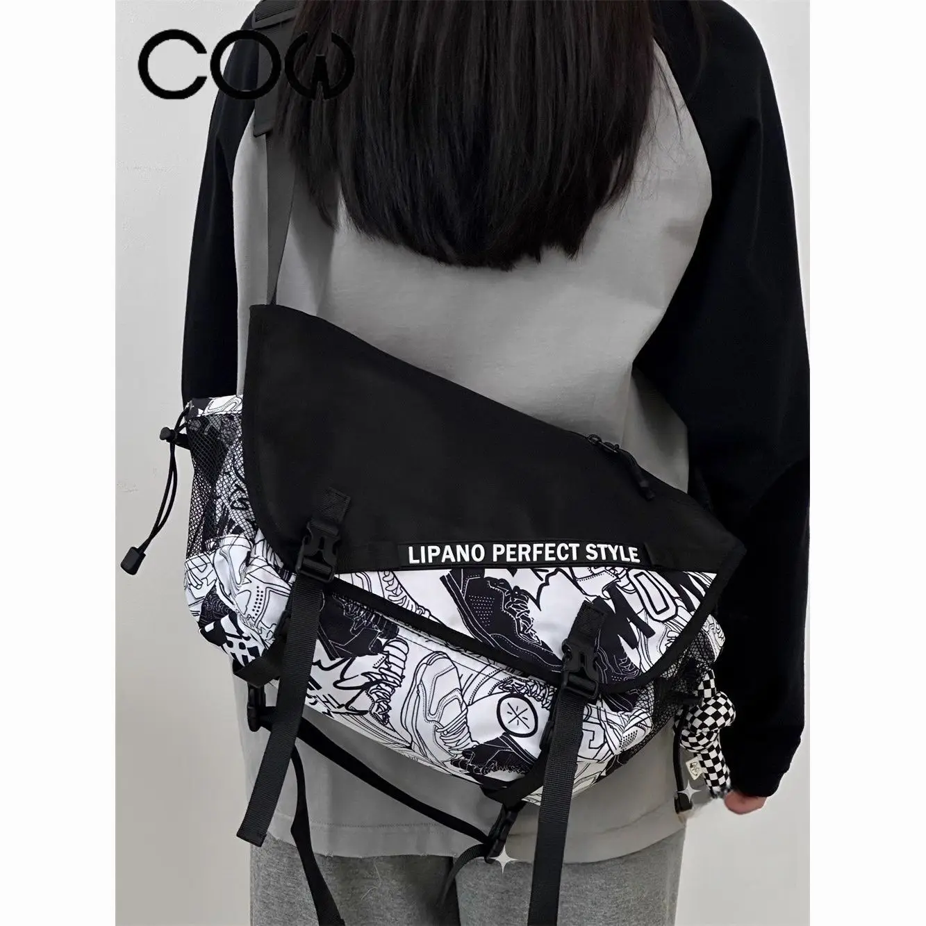 

2D Ming Chao Chun Workwear Crossbody For Men, Casual Large Capacity Student Commuter Satchel Backpack Single Shoulder Bag Ani