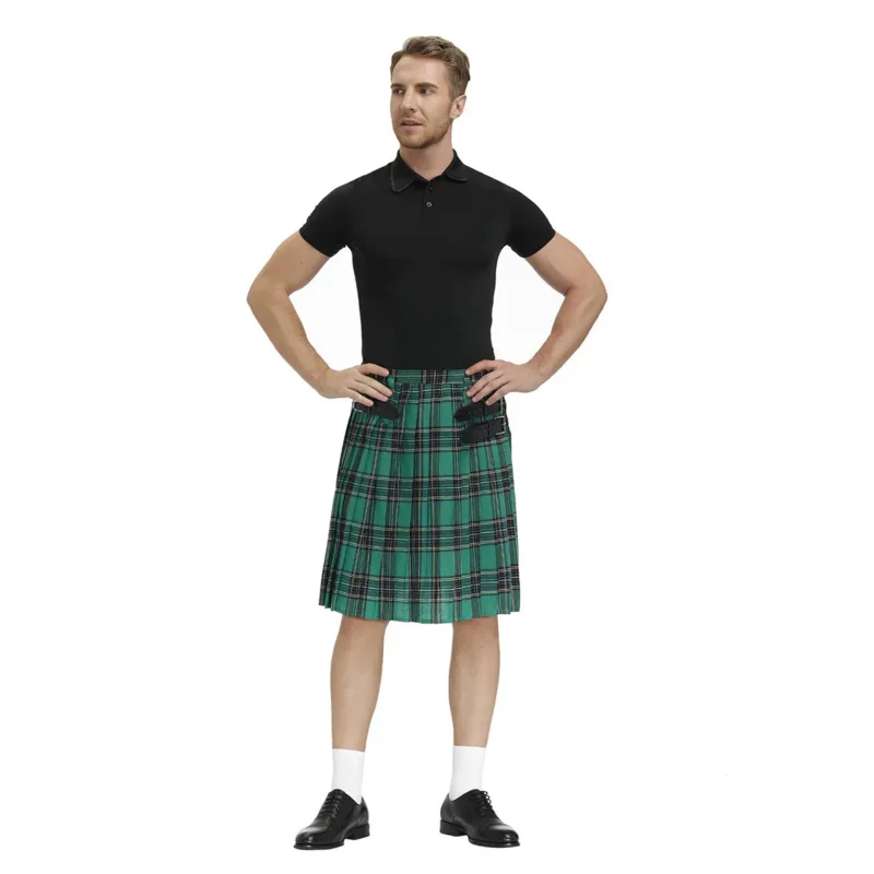 Uomini scozia Kilt tradizionale Plaid cintura pieghettata catena bilaterale gotico Punk Hip-hop Avant Garde scozzese Tartan pantaloni gonne