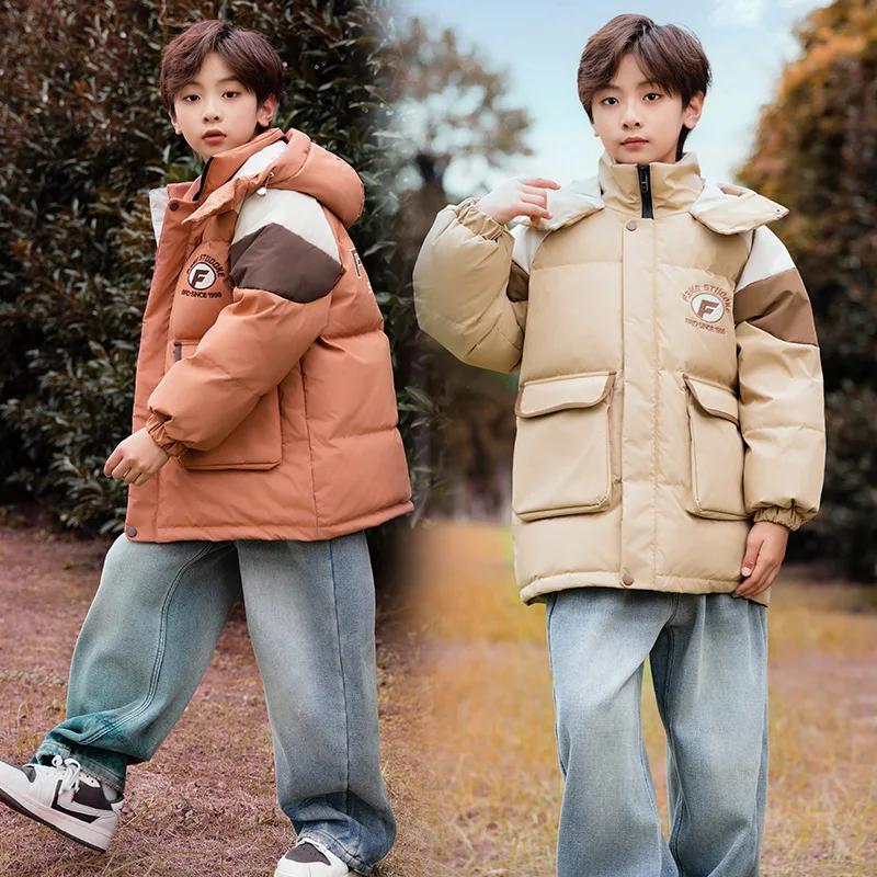 

New Boys Winter Down Jacket Korean Version Teenager Mid-Length Coat Kids Thicken Warm Parka For Children's 4-15 Years Overcoat