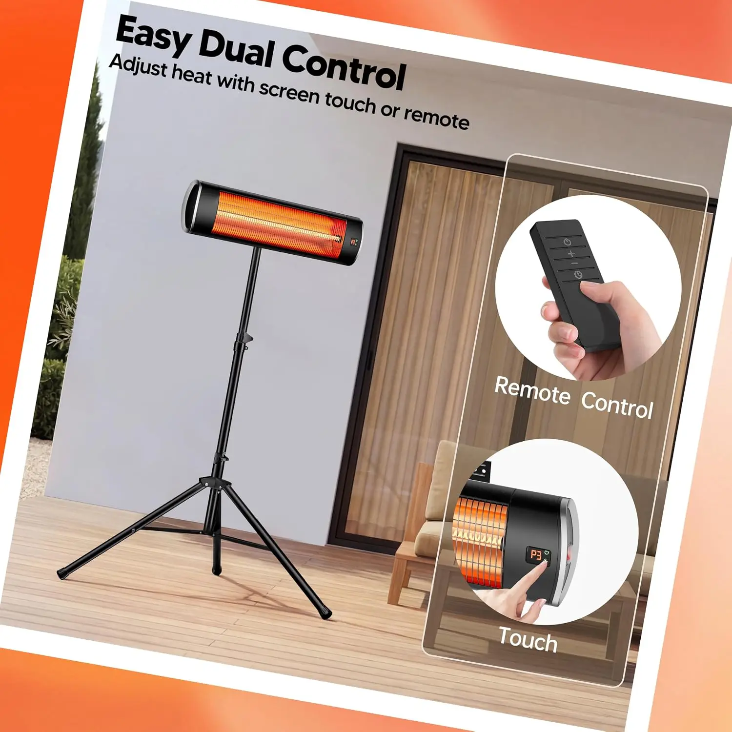 1500W Waterproof Outdoor Electric Patio Heater with Tripod, Remote Control, Tip-Over Protection, Freestanding or Wall-Mounted, Black