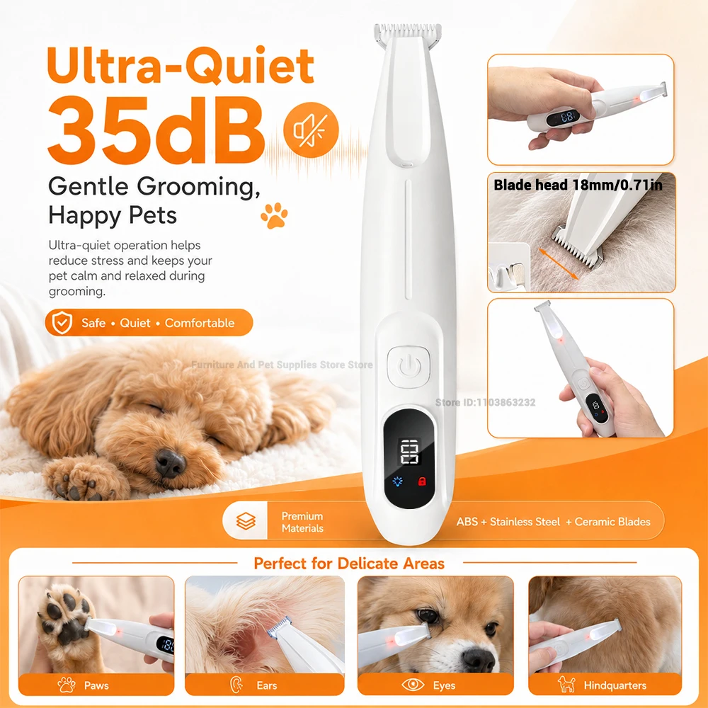 Pet Dog Electric Beauty Trimmer Waterproof Pet Foot Hair LED/UV Light Trimmer Low Noise Cat Dog Face Foot Ear Hip Claw Shaver gallery 3