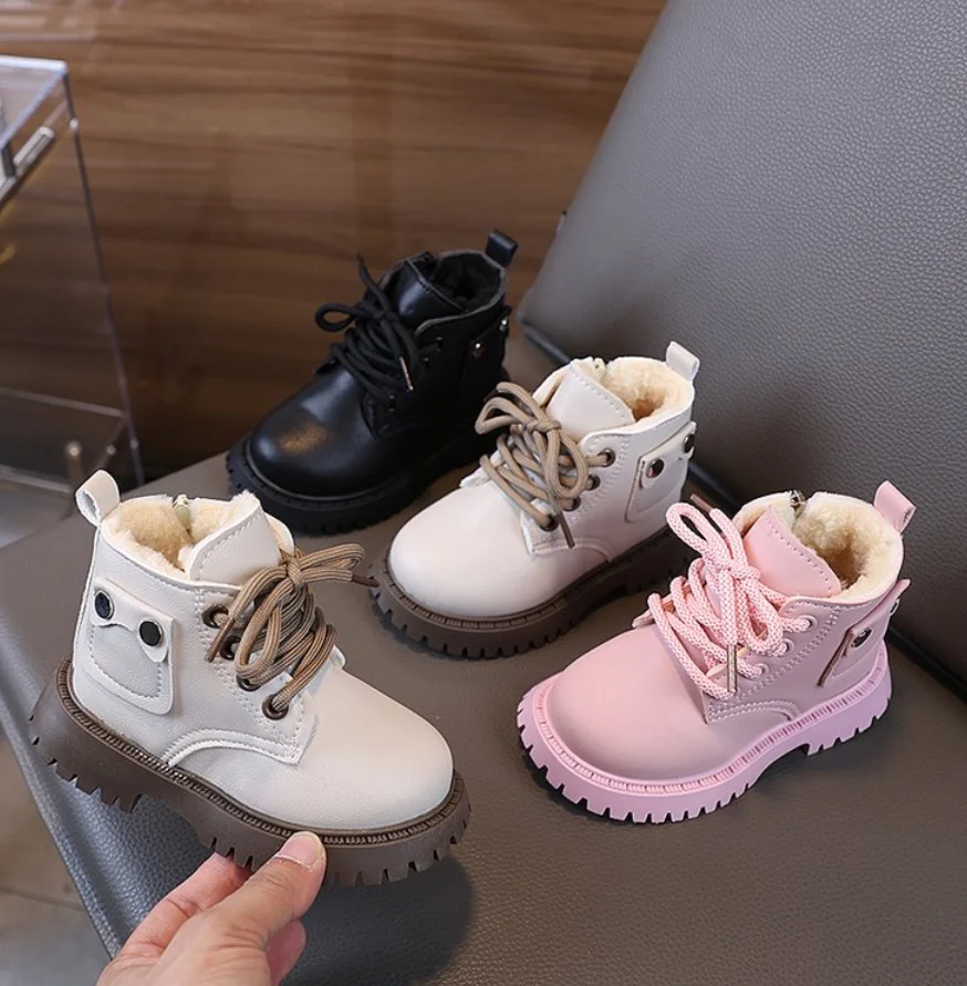 2026 Winter Leather Ankle Boots Girl Platform Boys Short Boots Super Cozy Plush Lining Shoes Toddles Baby Warm Outdoor Snow Boot