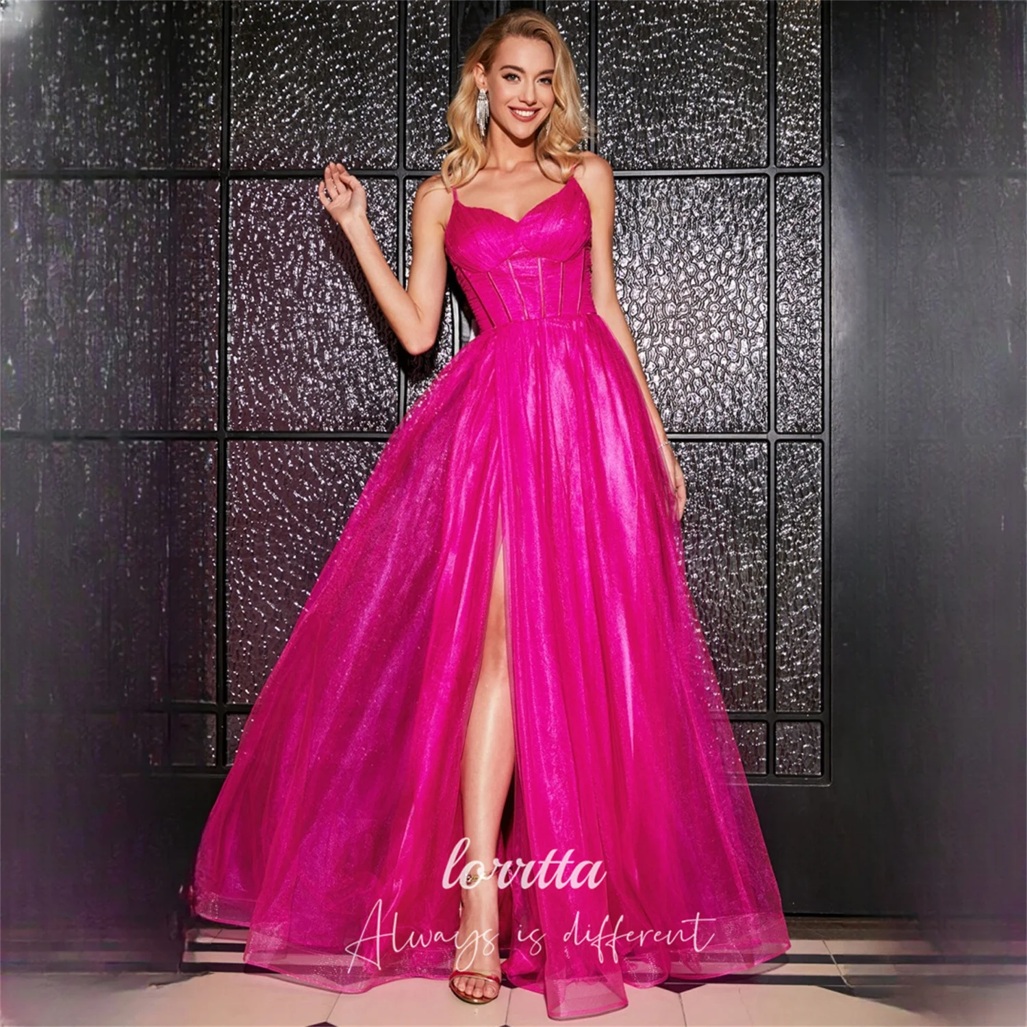 

Lorrtta Taffeta Sweetheart Pink A-Line Evening Dress 2026 Prom Dress New Women Elegant Luxury Sparkly Split Gown Customized