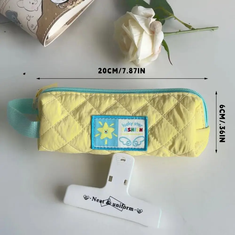 New Star Moon Pattern Pen Bag Handheld Zipper Design Pencil Case Canvas Large Capacity Pen Box School Office