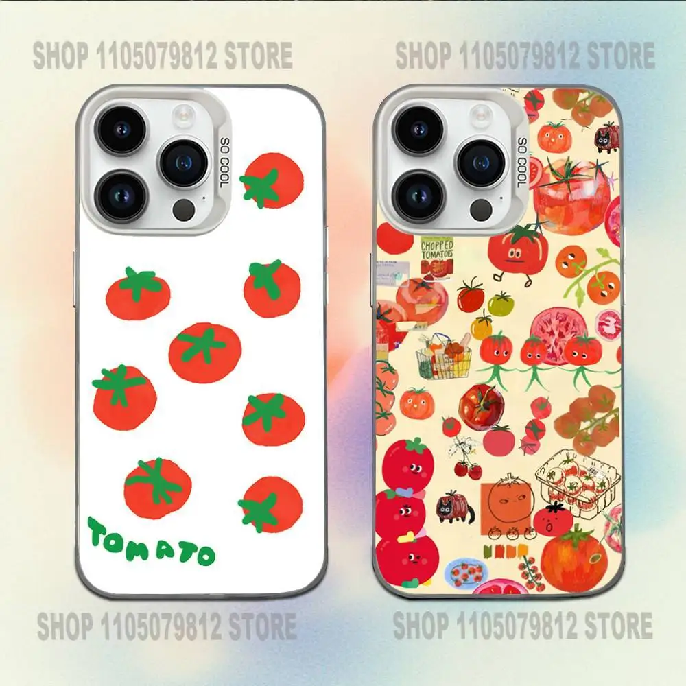 

Korean Style Cherry Tomato Phone Case For iPhone 16,15,14,13,12,11,Mini,Pro,E,MAX White Candy Matte Shockproof Cover