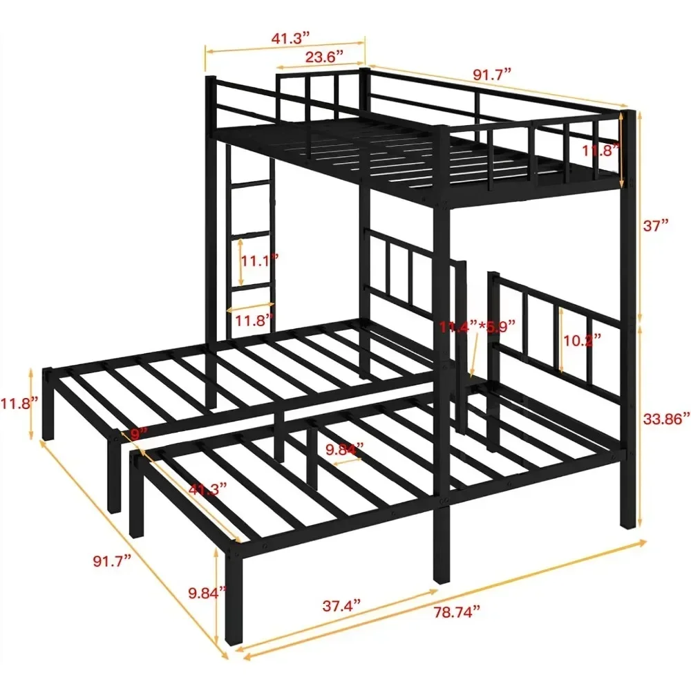 Triple Bunk Bed Twin Over Twin, 3 Bunk Bed with Side Ladder, Size Triple Bunk for Kids, Teens