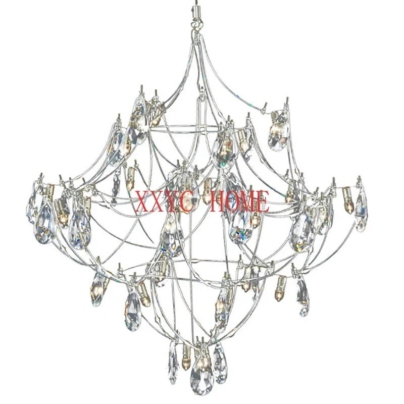 

Crystal Light Luxury Living Room Chandelier Villa Stainless Steel Modern Firefly Restaurant Model Room Lamps