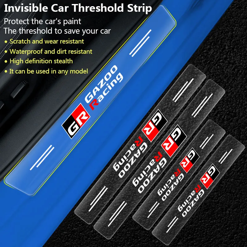 

4Pcs/Set Car Threshold Protector Transparent Decorative Badge Sticker For Toyota GR Sport Gazoo Racing RAV4 C-HR Mirai TRD