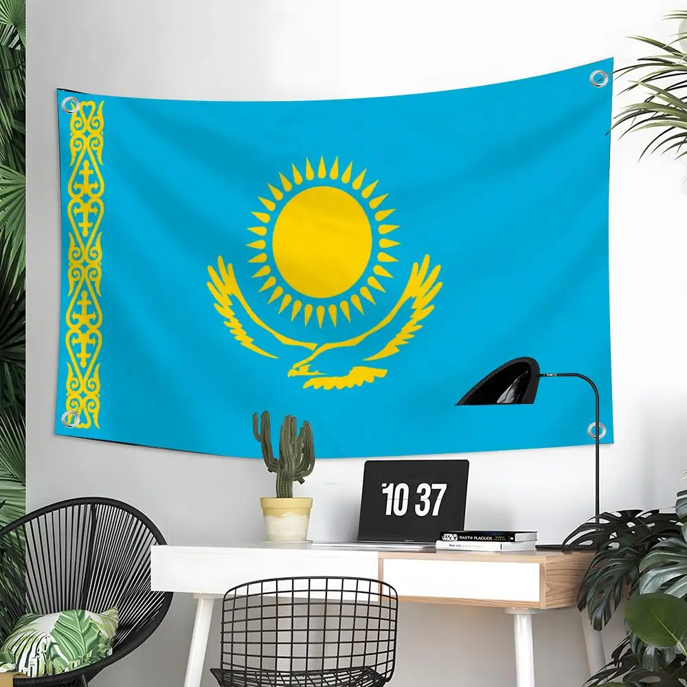 Kasachstan-Flaggen, individuelles Wandbehang-Kunstbanner für Schlafzimmer, Zuhause, Wohnzimmer, Außendekoration