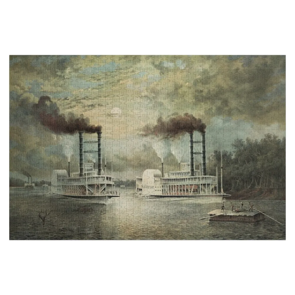 

Steamboat Race On The Mississippi - Baltic Vs Diana - 1859 Jigsaw Puzzle Wooden Animal Personalized Toys Personalize Puzzle