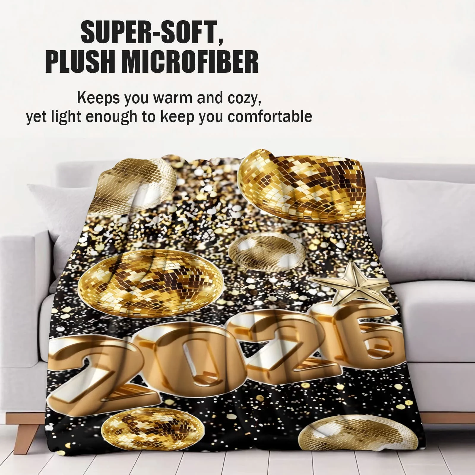 بطانية الفانيلا للعام الجديد لعام 2026 - رمي أريكة مريح لحفلات العطلات، لفافة دافئة للاسترخاء في الشتاء، ديكور منزلي احتفالي #5