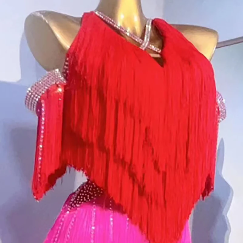 Latin Dance Competition Women's High-end Custom Contrast Color Tassel Diamond-encrusted Performance Costume Blackpool dress