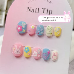 Cute Rabbit Handmade Press on Nails Fake Nails Short Round Head Manicure Nail Art Kawaii False Nails Full Cover Finger Tips Girl