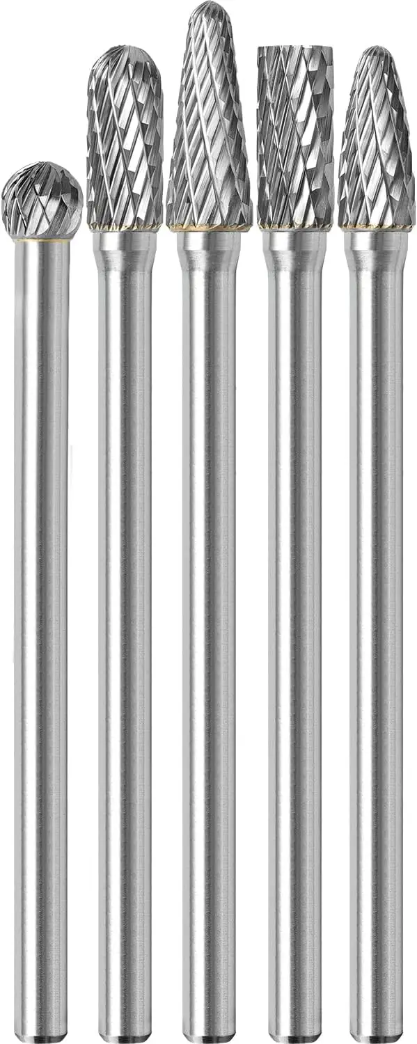 

5Pcs Long Carbide Burr Set, 1/4" Shank for Die Grinder, Ideal for Metal Grinding on Steel, Aluminum & Cast Iron