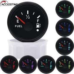 52MM Fuel Level Gauge 0-190 Ohm 7 LED Backlight With Alarm For Marine Car RV Camper Yacht Fuel Level Meter 12V/24V