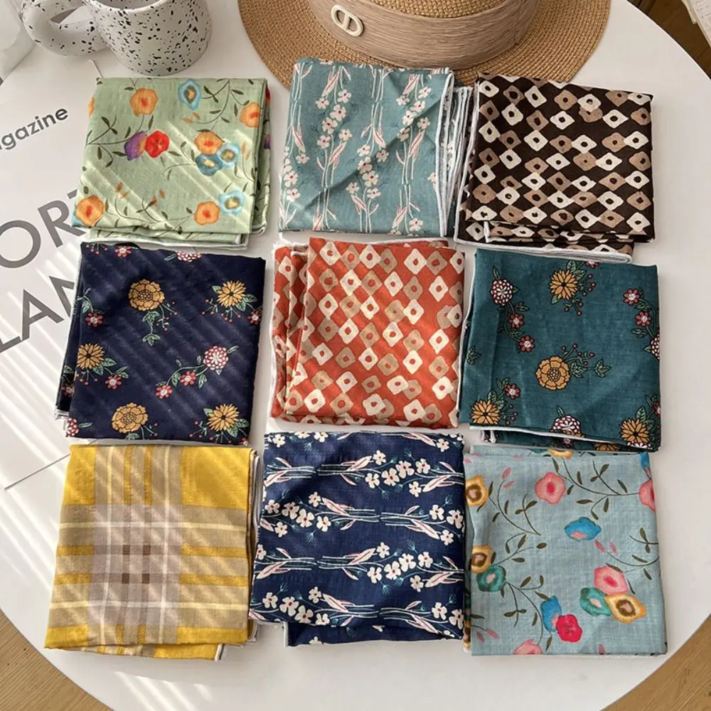 

Flower Headband Cotton Linen Square Scarf Pastoral Style Head Scarf Printed Silk Scarf Neckerchief Scarves Scarf Hair Band