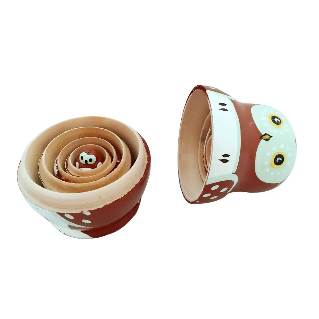 مجموعة دمى التعشيش الخشبية الروسية مكونة من 5 قطع على شكل طائر البومة ماتريوشكا مرسومة يدويًا