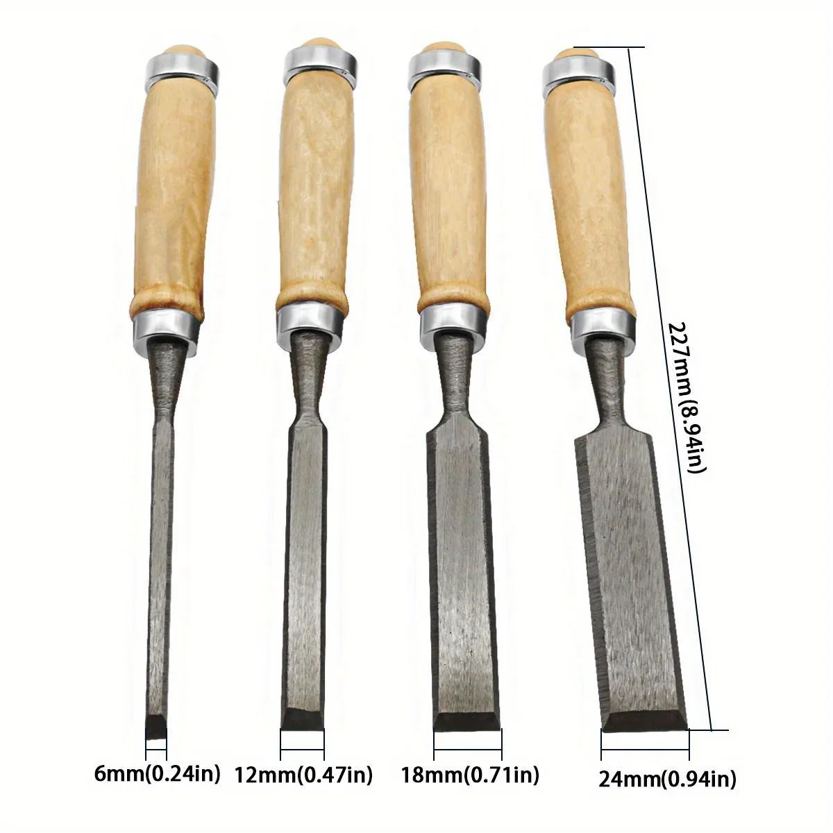 8/12/16/20mm 4 Pcs Wood Carving Chisels Set Professional for Woodworking with Ergonomic Wood Carving Tools DIY Auxiliary Tools