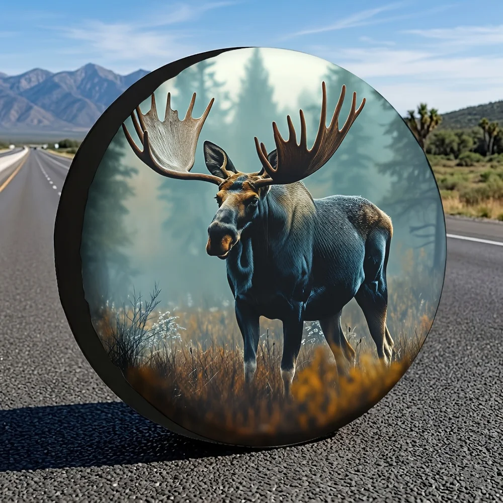 Misty Forest Moose Universal Car Tire Cover 14-17 Inch Easy Installation for SUV Camping Adventure