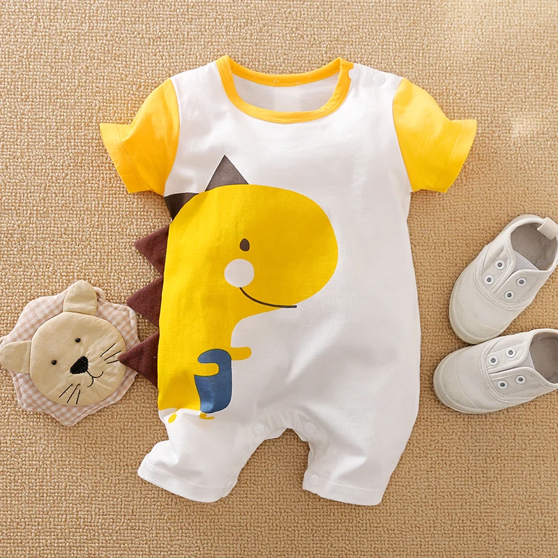 0-18 Baby Jumpsuit Cute Cartoon 3d Dinosaur Printed Cotton Comfortable Casual Soft Round NeckSummer ShortSleeved Newborn Clothes