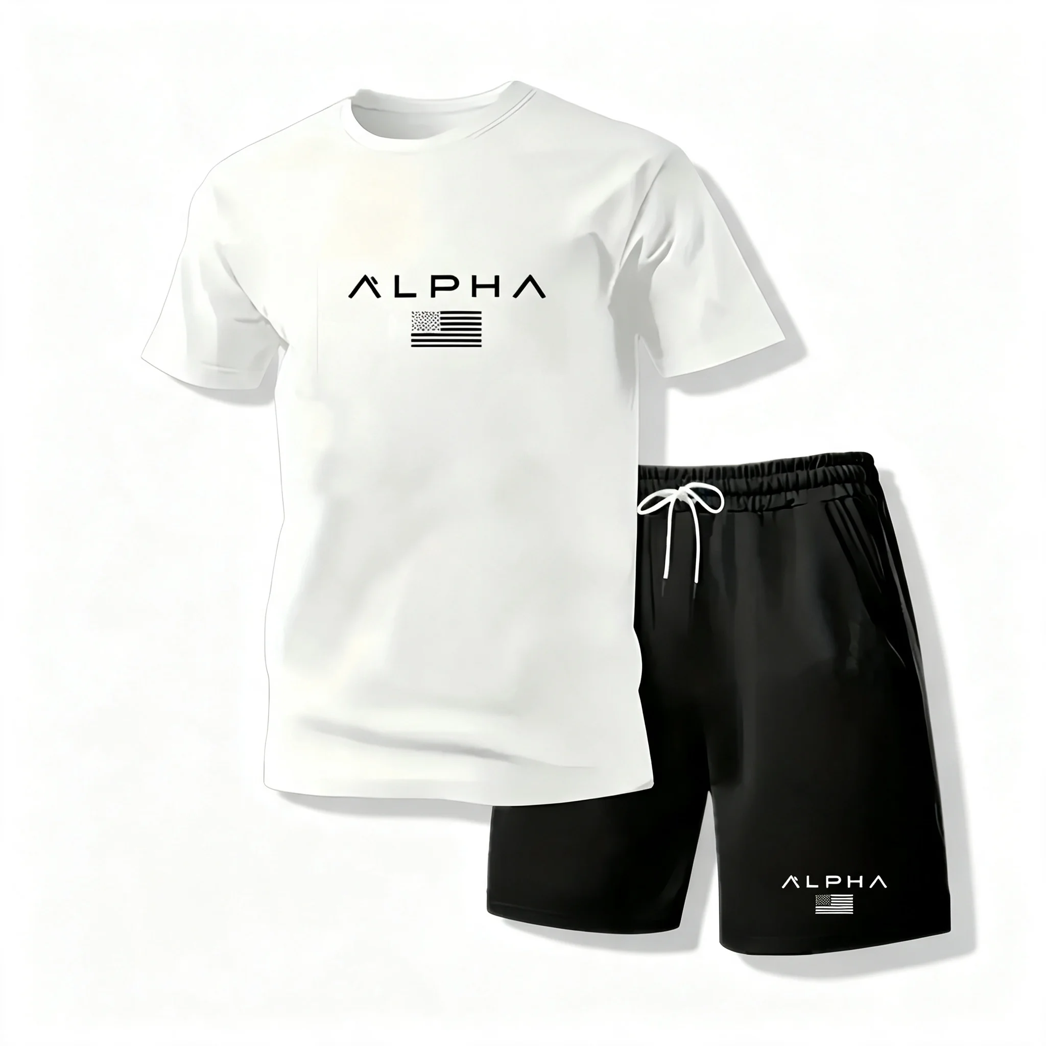 2026 Summer Men's High‑Street 2‑Piece Leisure Sports Set, Mesh Short Sleeve T‑Shirt & Shorts, Trendy Casual Outfit