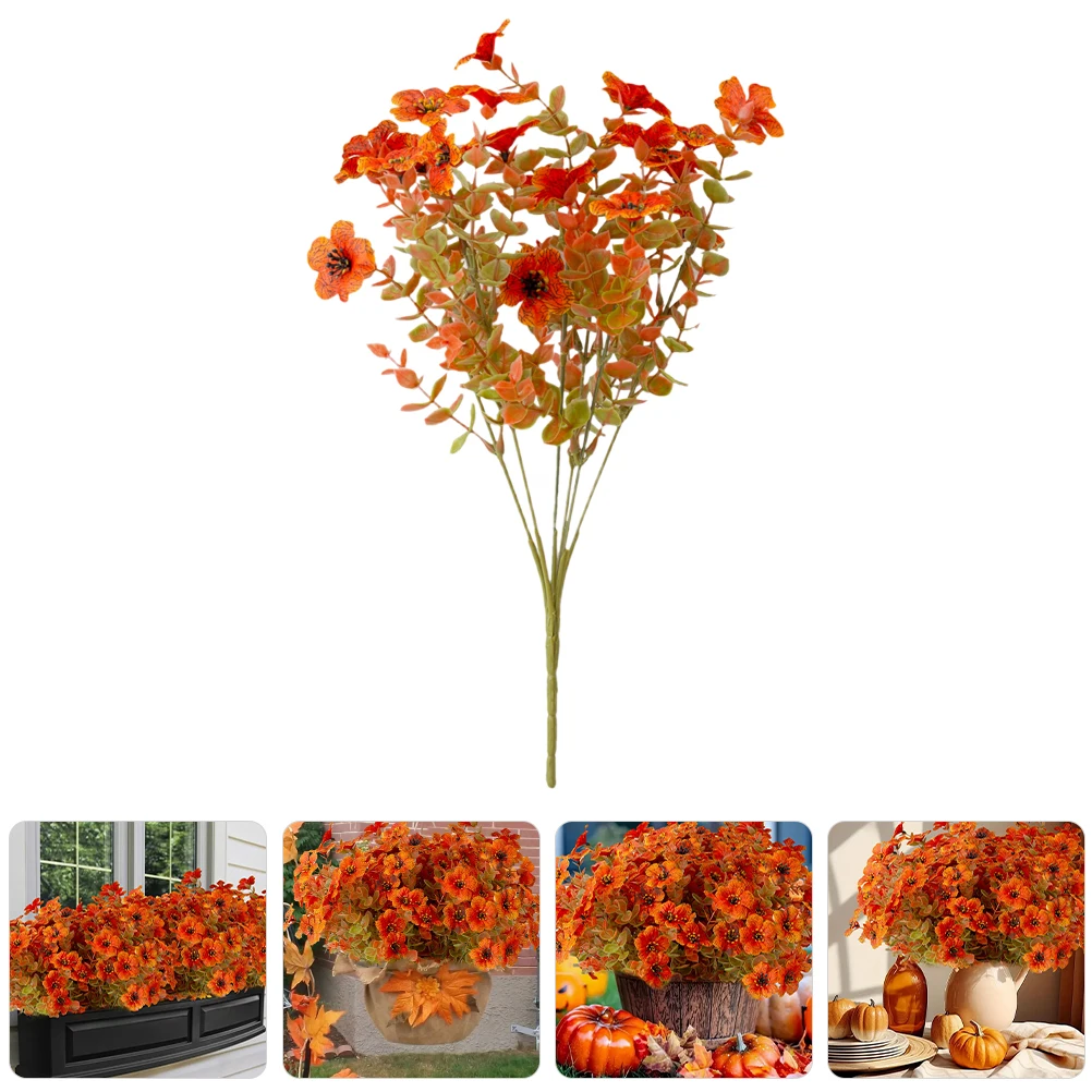 

5pcs Artificial Fall Flowers Silk Thanksgiving Decor Faux Eucalyptus Autumn Plants Outdoor Home Wedding Decoration Orange Yellow