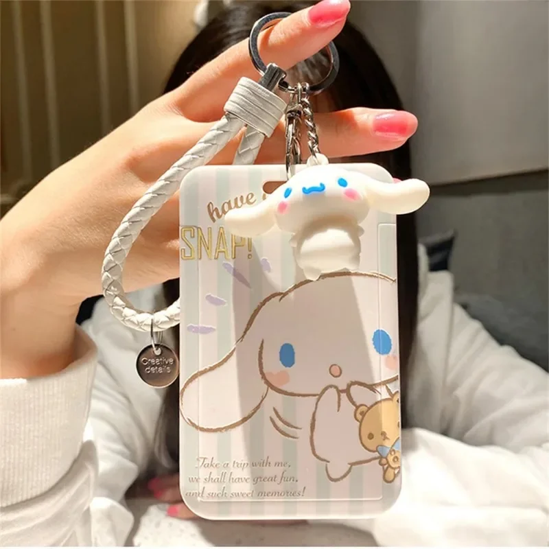 

Kawaii Cartoon Cinnamoroll Keychain Cartoon Dog Sanrio Sliding Card Holder Student Meal Bus Card Lady ID Card Credit Holder