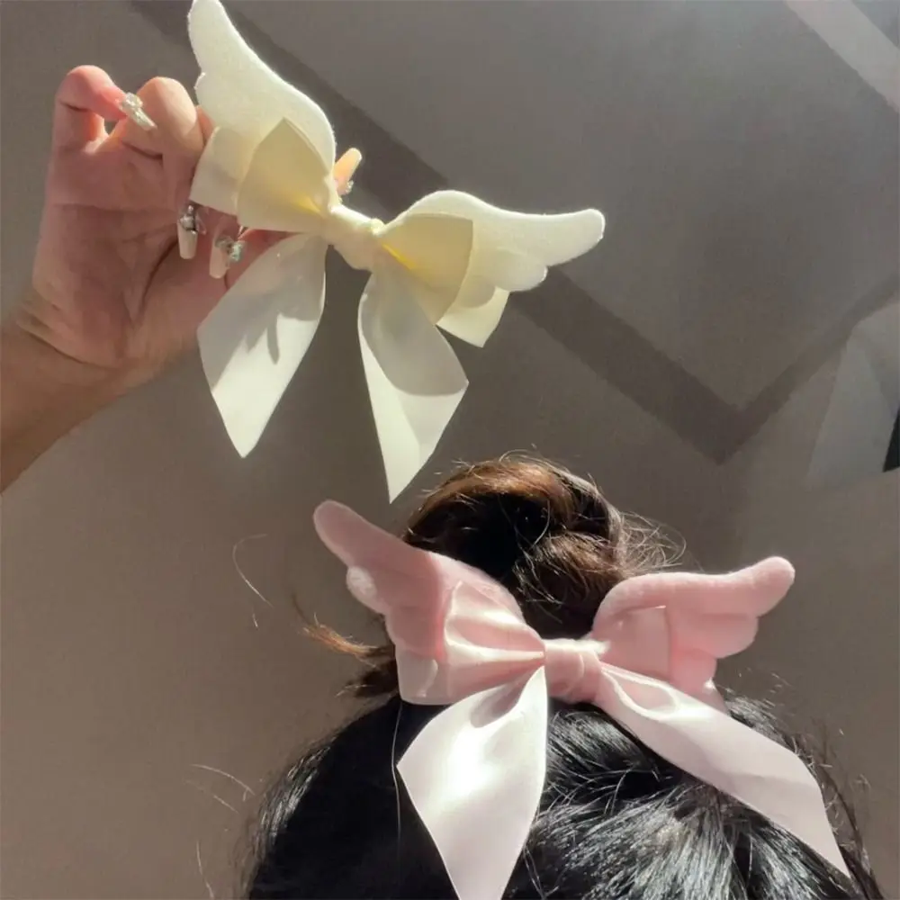 Lovely Y2K Angel Wing Hair Clip Creative Spicy Girl Cute Duckbill Clip Korean Punk Satin Bow Hairpin Daily