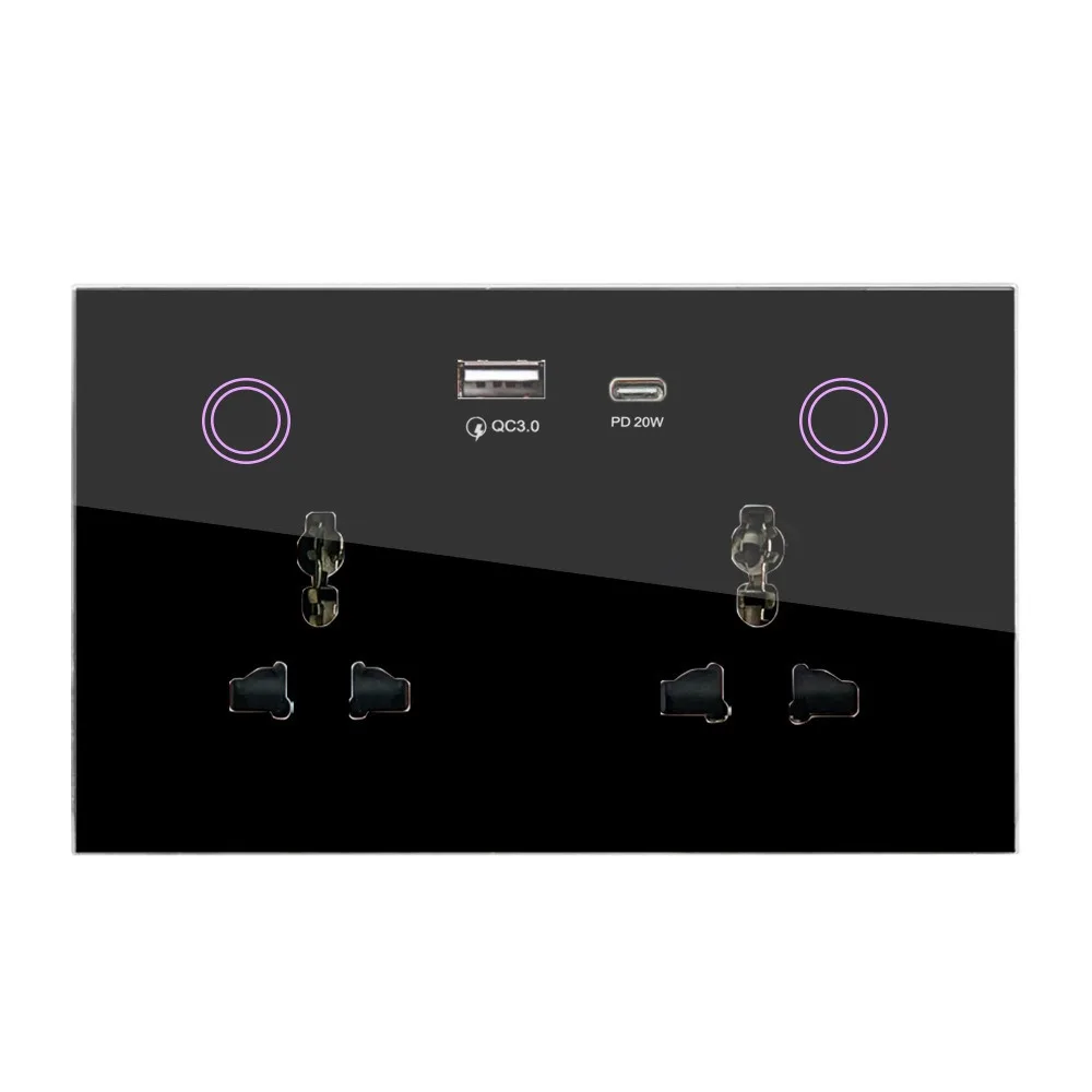 Tuya APP WiFi Smart Socket 147 Universal Power Meter PD 20W Fast Charge Tempered Glass Panel AC100-240V 16A USB A Type C Socket - view 3