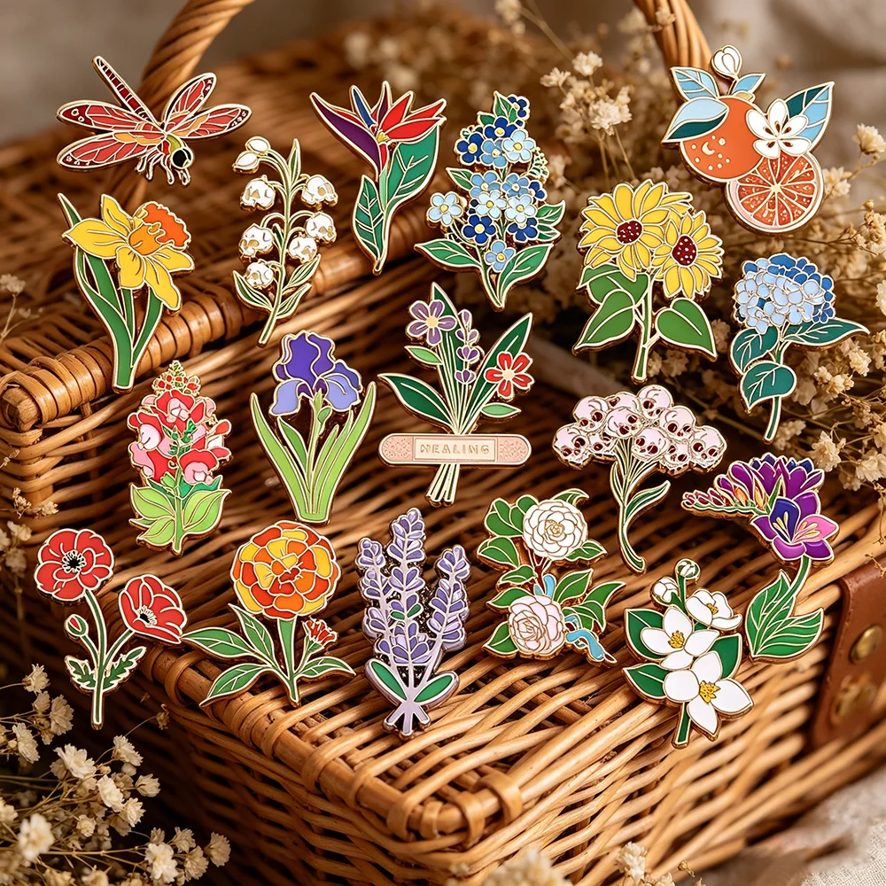Pflanzen- und Insekten-Anstecknadeln, Metallbrosche in Form einer lila geblümten Libelle, Abzeichen für Jeansjacken, niedlicher und luxuriöser Schmuck – Detail 1