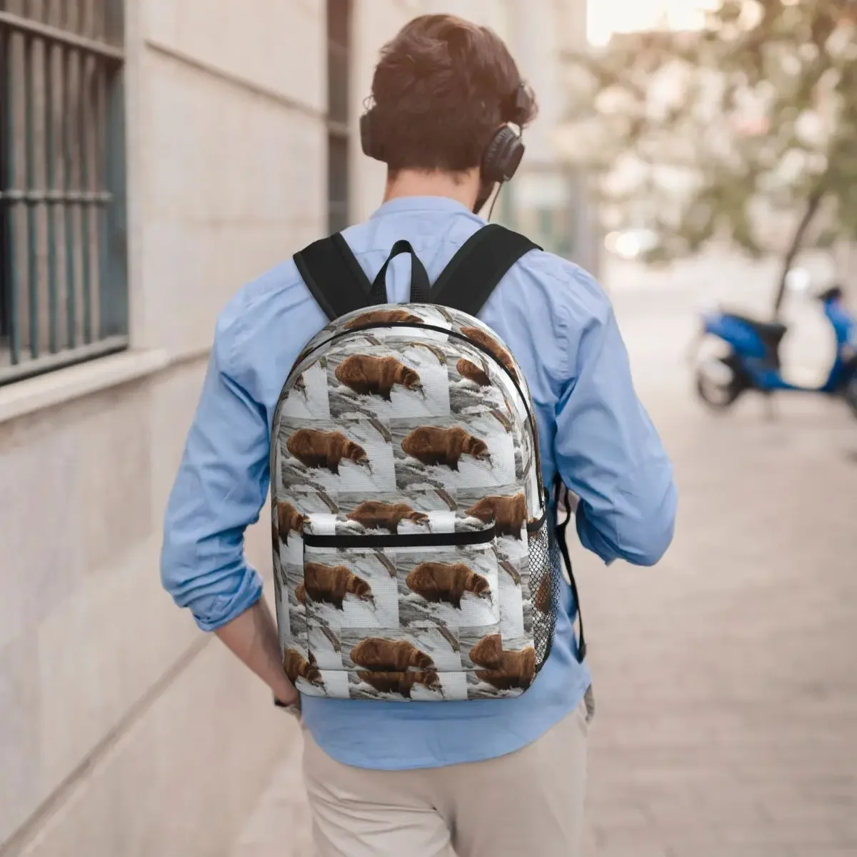 Grizzly Bear Nature Eating Fish In A Stream Student Backpack School Bag Hiking Travel Daypack for Unisex Bookbag Shoulder Bags