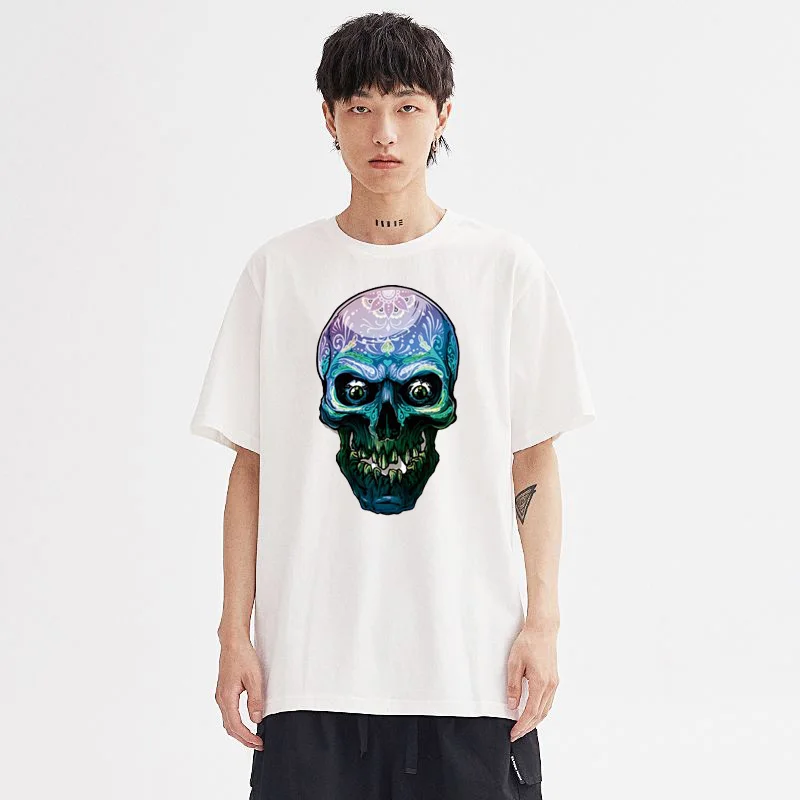 Skull Colorful/Butterfly Punk Heat Thermal Transfer Funny Skeleton Iron-On Transfers For Clothing DIY Stickers For T-Shirts