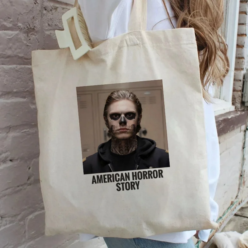 Evan Peters Skull Ahs Roanoke Design borse a tracolla in tela di grande capacità College Harajuku borsa da donna borsa per la spesa