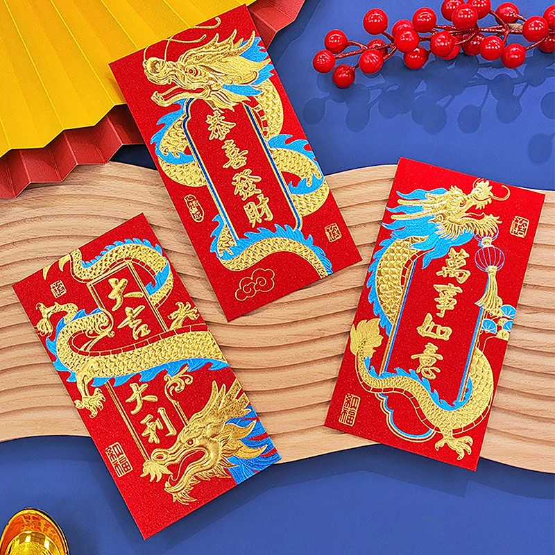 Sobres Rojos del Año de la suerte del dragón, decoración del Año Nuevo Chino, 6 piezas, 2024
