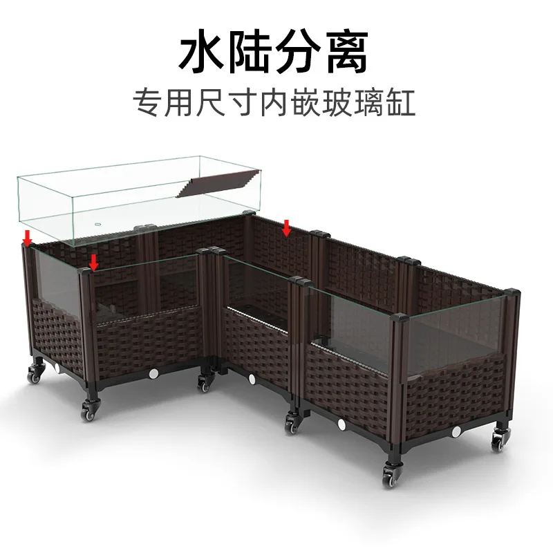 Резервуар для разведения черепахи Ящик для разведения воды и земной черепахи Экологическая среда Встроенный стеклянный резервуар Резервуар для черепахи из бразильской травы