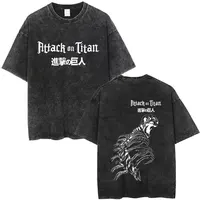 Camiseta Vintage lavada de Anime Attack on Titan Eren Jaeger con estampado de esqueleto, camisetas de tendencia de Manga de dibujos animados para hombre, camisetas de algodón para hombre