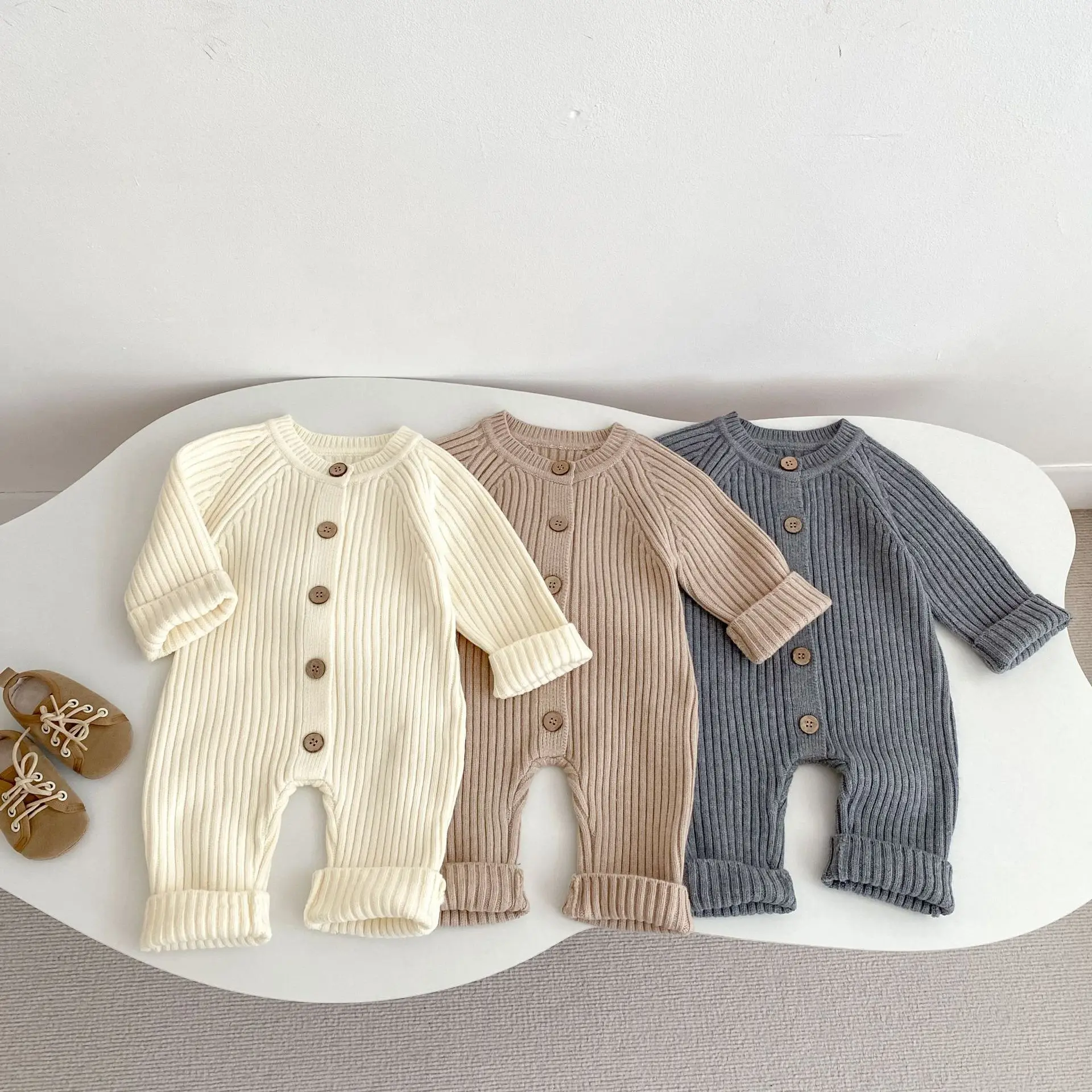 

2025 Autumn New Baby Long Sleeve Knit Romper Boys Girls Newborn Solid Sweater Toddler Casual Jumpsuit Cute Infant Knit Clothes