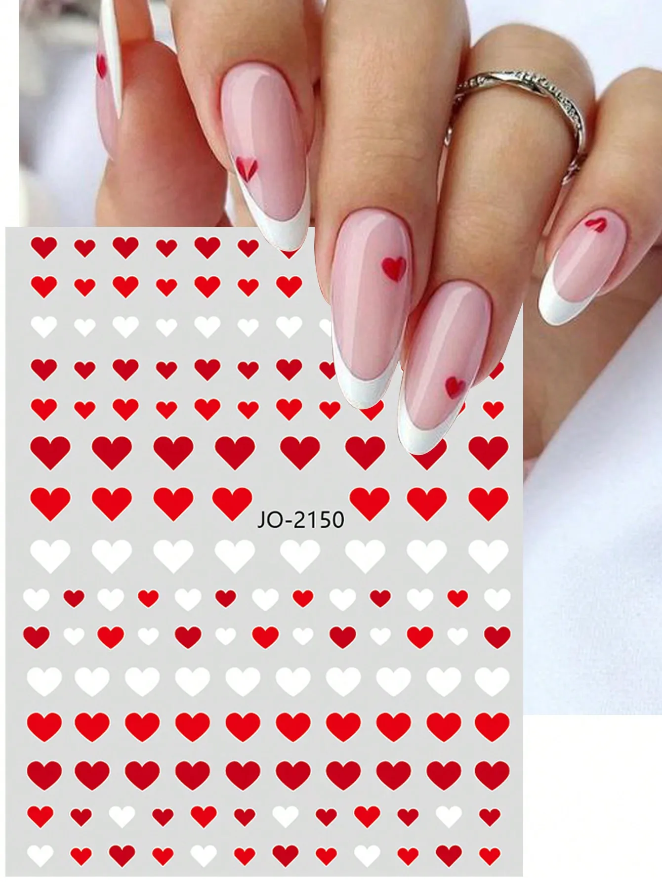 2 Sheets Heart Nail Stickers – Red, Black, and White Self-Adhesive Love Heart Nail Decals for Valentine's Day Manicure DIY Nail