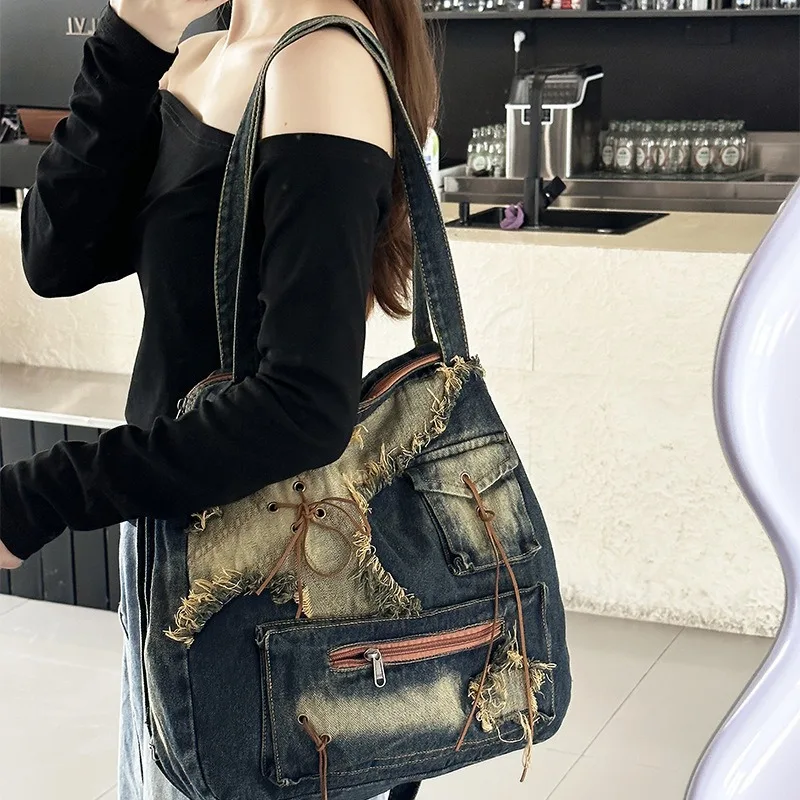 

New Retro Denim Bags For Women 2024 Luxury Handbags Designer Ladies Large Capacity Fashion Shoulder Bag Sac A Main